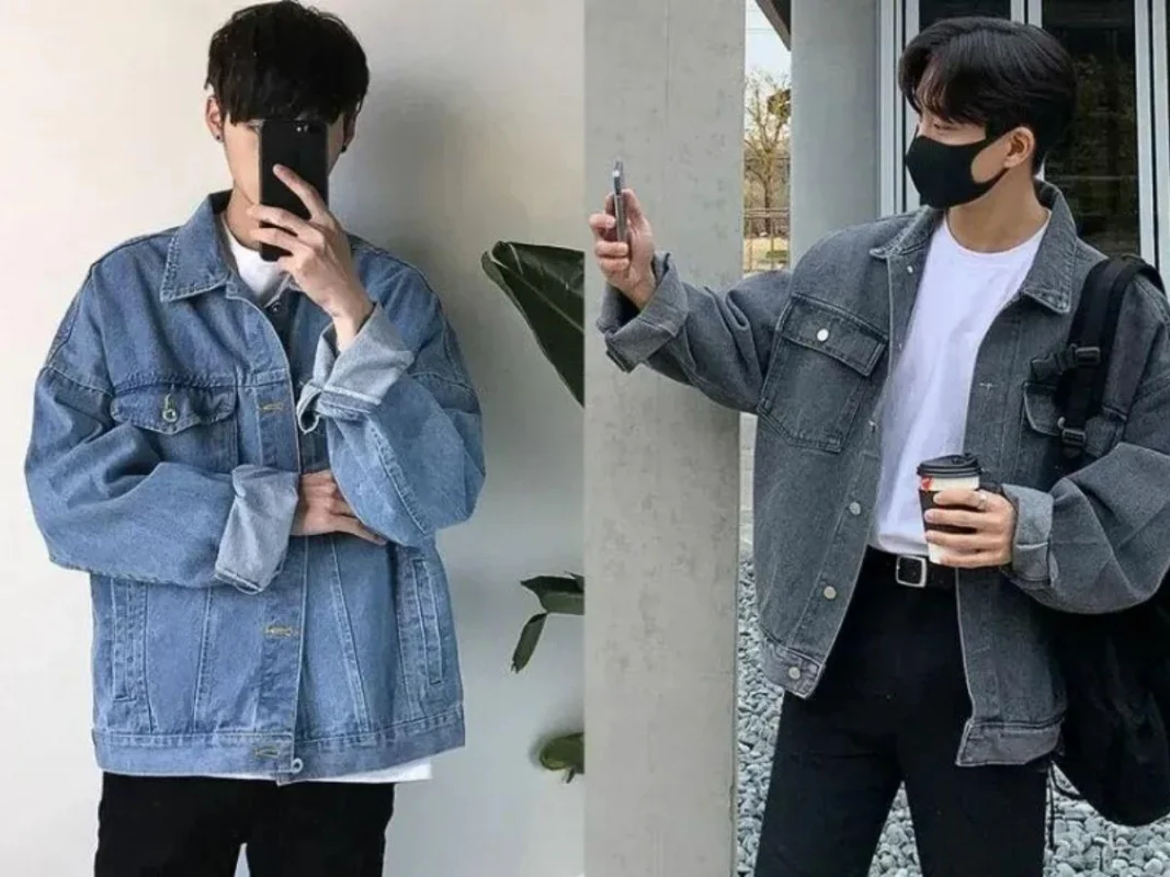 outfit áo denim nam thời thượng